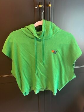 Aviator Nation Green Hooded Muscle Tee with Rainbow Logo
